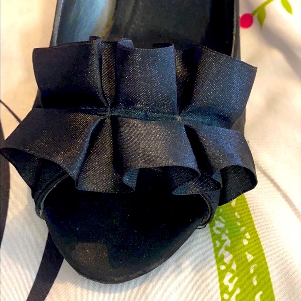 Touch of Nina black peep toe heels with ruffles